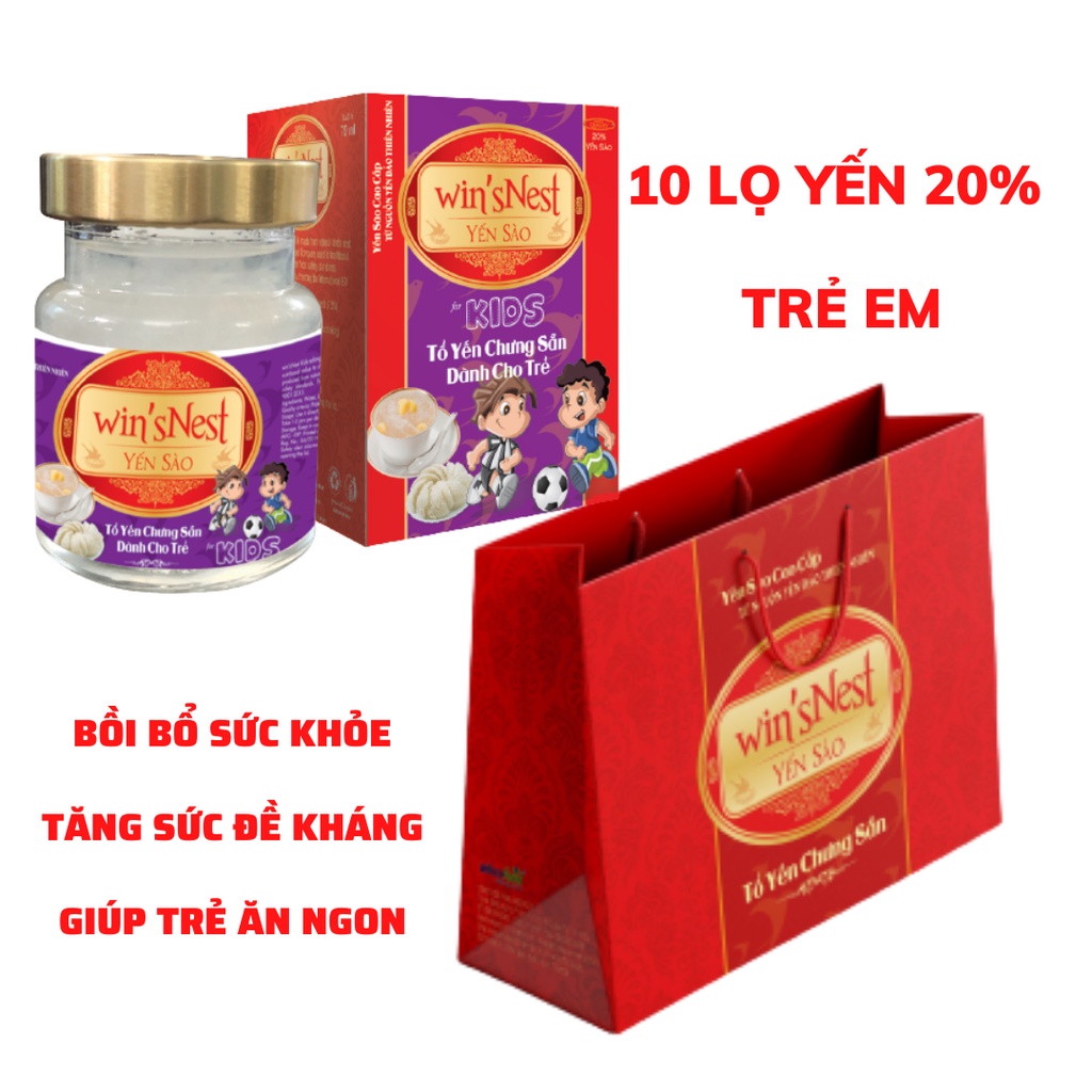 Combo 10 lọ Yến sào cao cấp win'sNest kids 20% tổ yến chưng sẵn dành cho trẻ em (70 ml/ lọ) hương vị vani