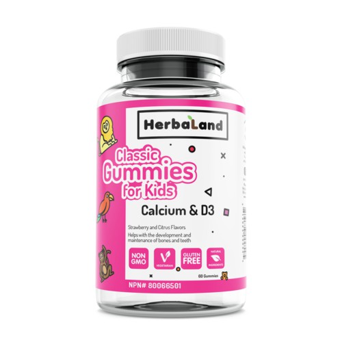 HERBALAND'S - CLASSIC GUMMIES FOR KID CALCIUM & D3 Bổ Sung Canxi và D3 Giúp Duy Trì Sức Khỏe Xương và Răng Chai 60 Viên