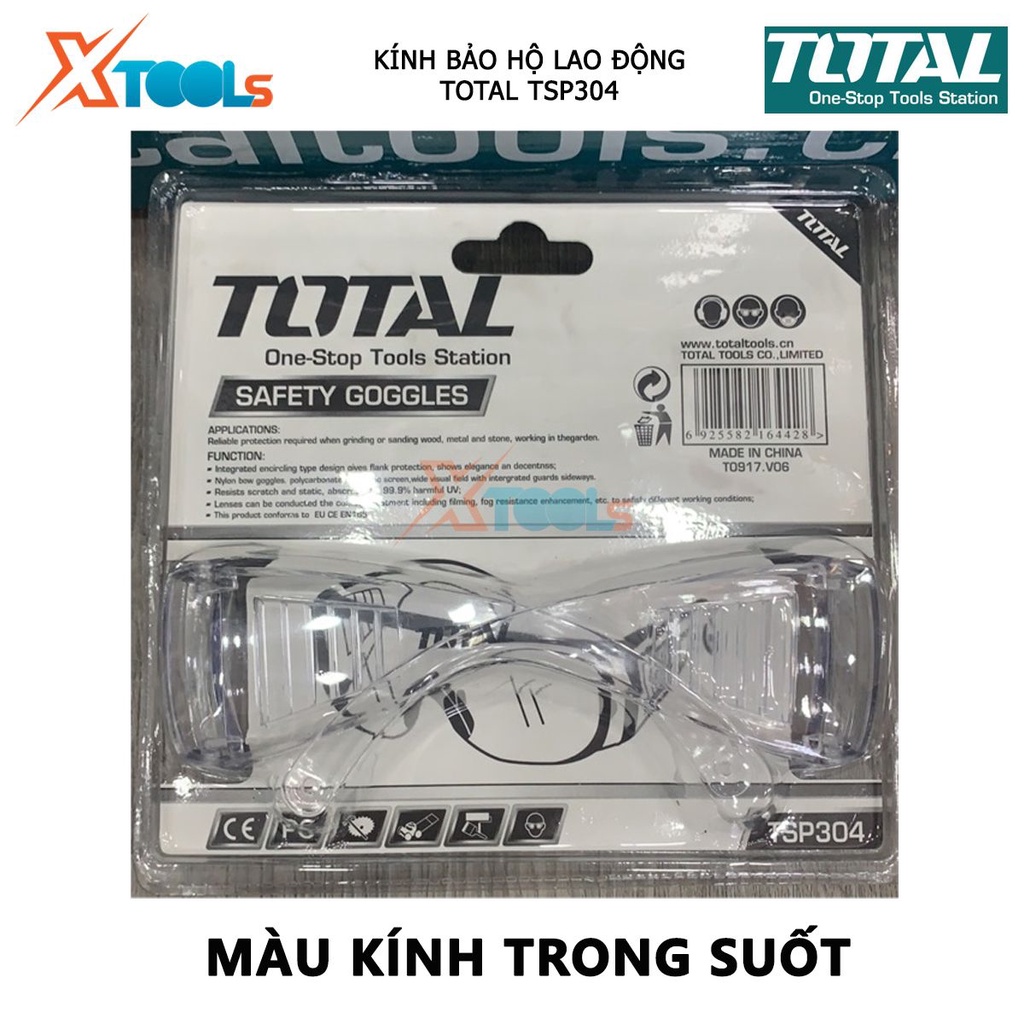 Kính bảo hộ TOTAL TSP304 kính chống bụi màu trong suốt, được làm từ chất liệu nhựa loại tốt nên có thể chịu lực tốt