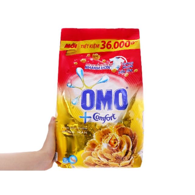 Bột giặt omo + comfort tinh dầu thơm bịch 4,1kg - tặng kèm 4 bóp nhỏ xinh như hình