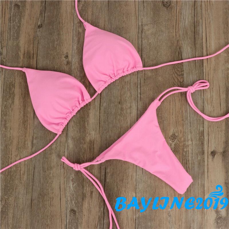 Bộ Bikini 2 Mảnh Màu Trơn Gợi Cảm Dành Cho Nữ