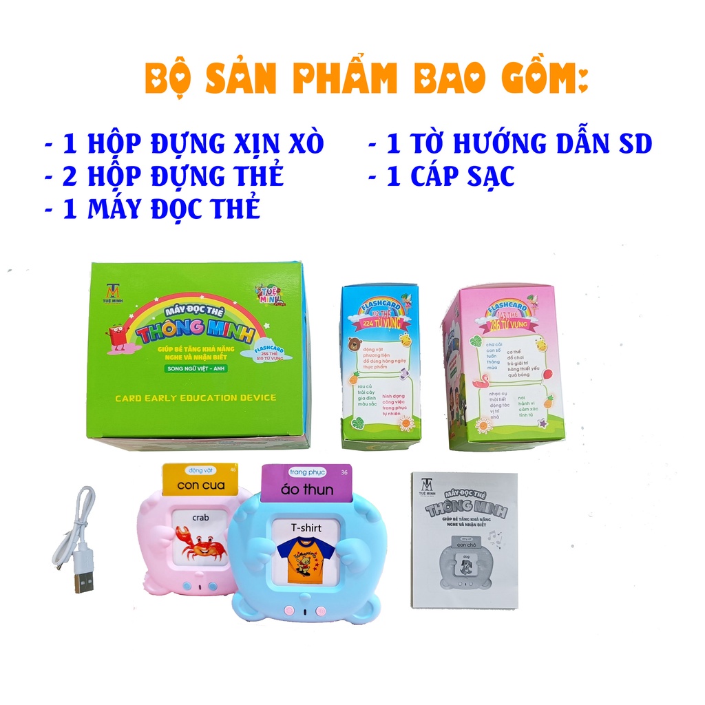 Máy đọc thẻ song ngữ Anh Việt thương hiệu Tuệ Minh Việt Nam 255 thẻ, 510 từ, 31 chủ đề