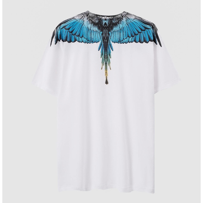 Áo Thun Cotton Ngắn Tay In Họa Tiết Đôi Cánh Màu Trắng Đen Phối Bầu Trời Xanh Thời Trang