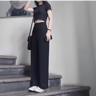 Quần tây ống rộng suông nữ culottes khoá sườn dáng dài vải mềm