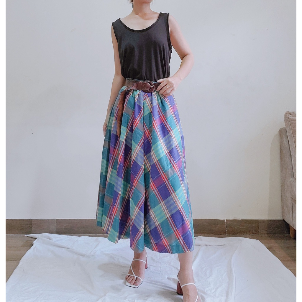 CHÂN VÁY XÔ NHẬT 2HAND DÁNG SUÔNG DÀI CARO MÀU SẮC , có lót 2 lớp, có dây khóa kéo