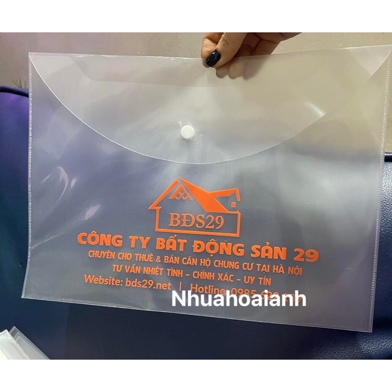 in túi đựng tài liệu theo yêu cầu, túi clearbag in logo, túi khuy bấm in thông tin theo yêu cầu