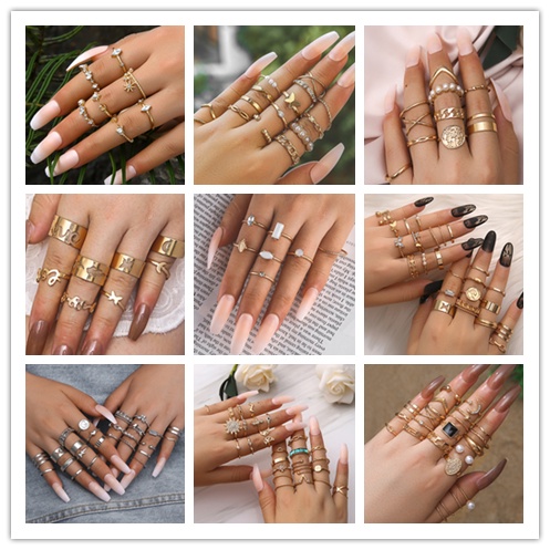 1 Bộ Nhẫn Đeo Chéo Hình Mạng Nhện Rắn Mặt Trăng Ngôi Sao Thời Trang Phong Cách Gothic