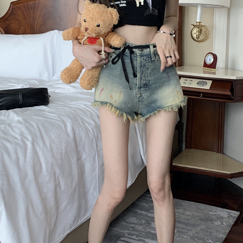 Quần Short Denim Dáng Ôm Phong Cách Retro Thời Trang Mùa Hè Cho Nữ