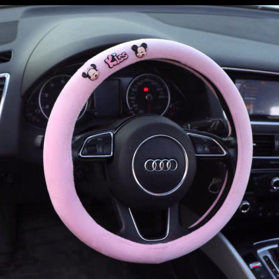 Vỏ Bọc Vô Lăng Xe Hơi Mùa Đông Bằng Vải Bông Ngắn Không Trượt Màu Hồng Họa Tiết Hoạt Hình Dễ Thương Thông Dụng