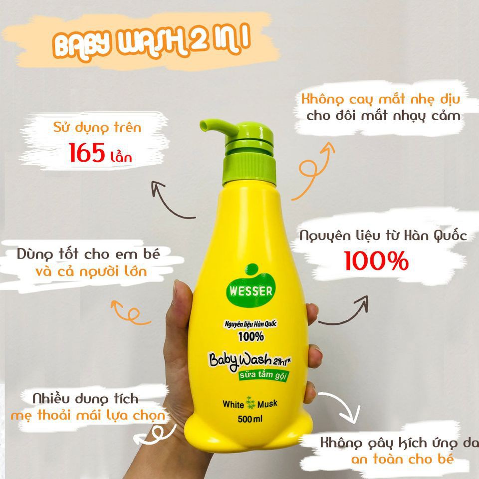 Sữa Tắm Gội Wesser 2 In 1 200ml/500ml - Cam/Xanh Lá/Hồng cho bé