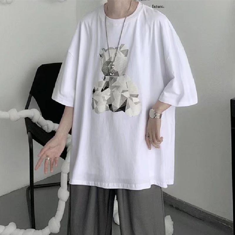 Áo Thun Tay Ngắn In Hình Gấu Hoạt Hình Size M-5XL Phong Cách Hàn Quốc Cho Nam