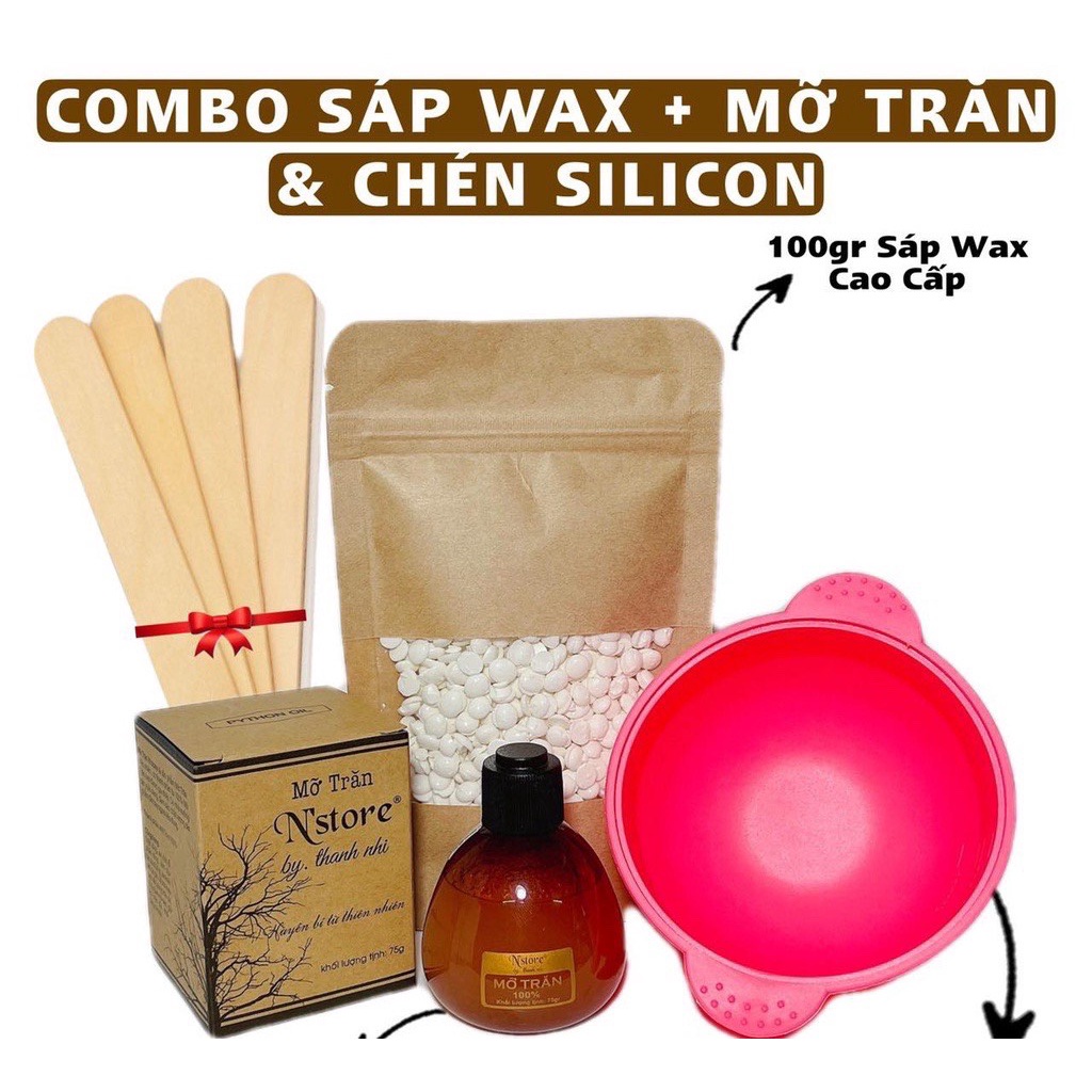 COMBO 5- SÁP + CHÉN SILICON+MỠ TRĂN+ 3 QUE WAXING