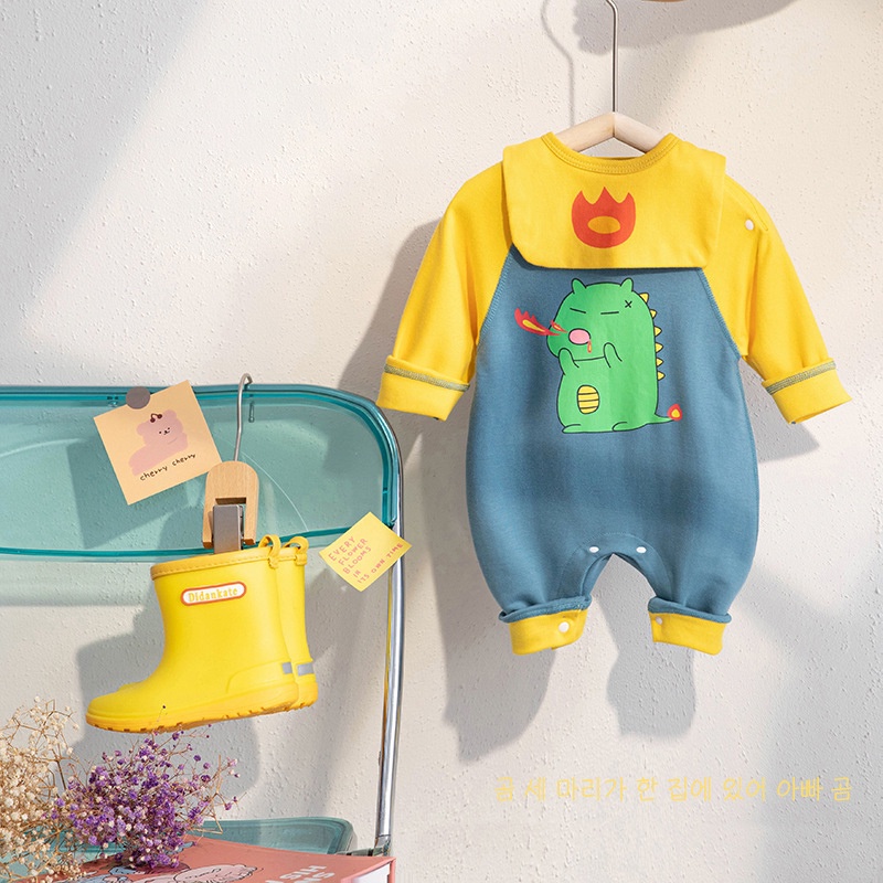Bộ Áo Liền Quần Tay Dài Họa Tiết Hoạt Hình Đáng Yêu Phong Cách Hàn Quốc Cho Bé