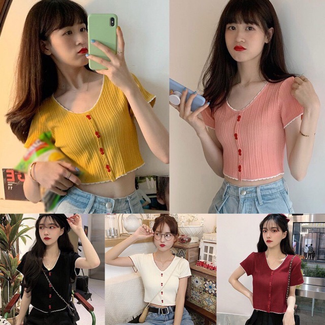Áo Len Tăm Dệt Kim Tay Ngắn 🎀 Áo croptop kiểu ngắn tay phong cách ulzzang Hàn Quốc C36 - Maoshop | BigBuy360 - bigbuy360.vn