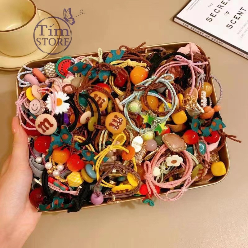 Dây cột tóc nữ dễ thương trái tim 2 màu bóng hàng đẹp TÍM STORE phụ kiện thời trang phong cách hàn quốc