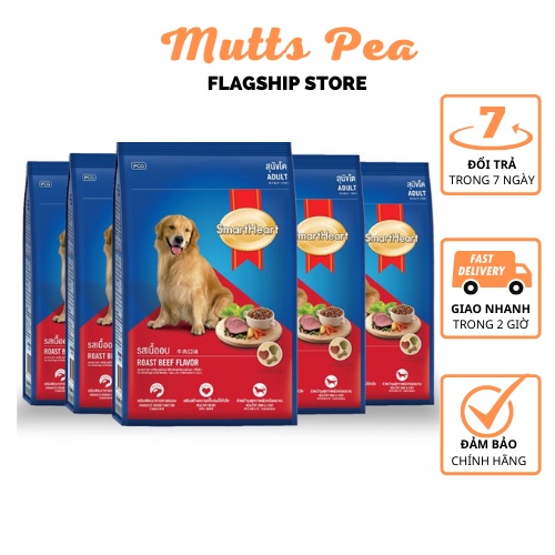 Combo 5 Gói Thức Ăn Cho Chó Lớn Hạt Khô SmartHeart Vị Thịt Bò Nướng 400gr - Mutts Pea