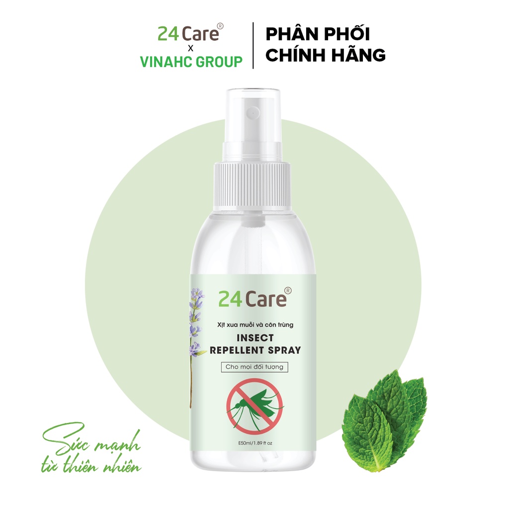 Xịt xua đuổi muỗi và côn trùng, an toàn sức khỏe, chiết suất thiên nhiên - 24care 50ml