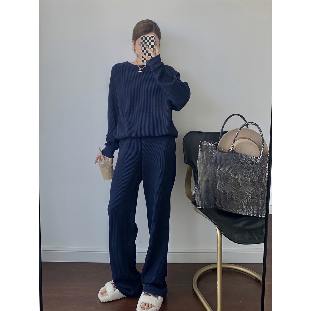 💃 Bộ Áo Thun Quần Dài Ống Rộng Nữ Vải Tổ Ong Dáng Thụng 2 Màu