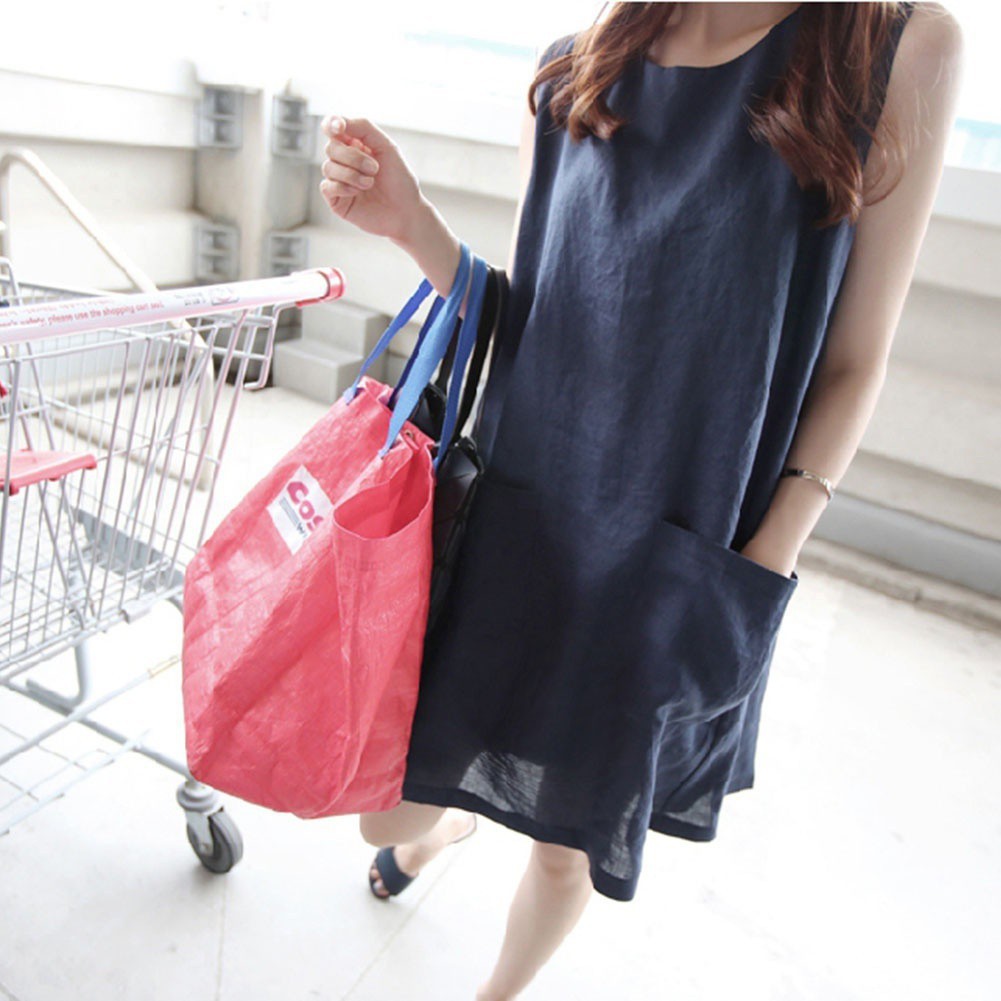 Đầm nữ dáng suông sát nách phối túi phong cách đáng yêu | BigBuy360 - bigbuy360.vn