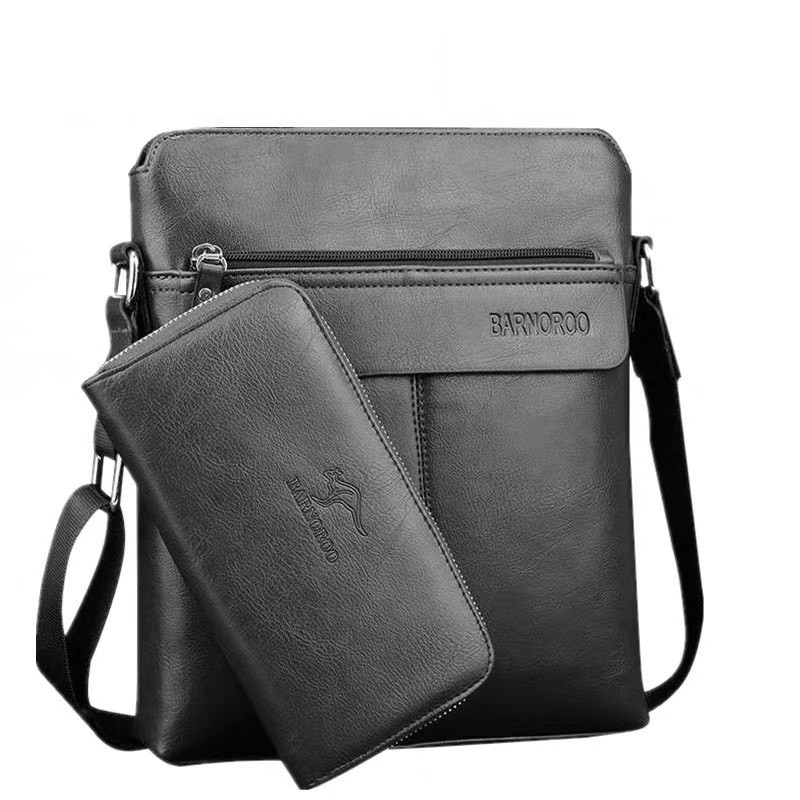 Túi đeo chéo nam BARNOROO 29x24x5cm tặng ví dài bảo hành da 12 tháng (Nâu đậm - Nâu sáng - Đen)