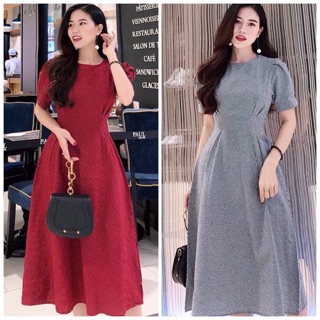 Đầm sọc caro cổ tròn 2 màu