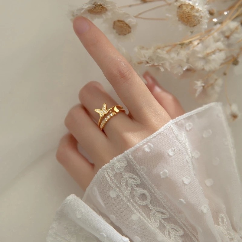 Nhẫn Hai Lớp Hình Bướm Đính Đá Thời Trang Cho Nữ