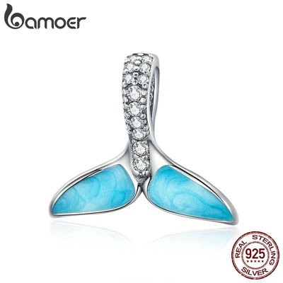 Bamoer Vòng Tay Bạc 925 Đính Hạt Charm Đuôi Tiên Cá Tráng Men