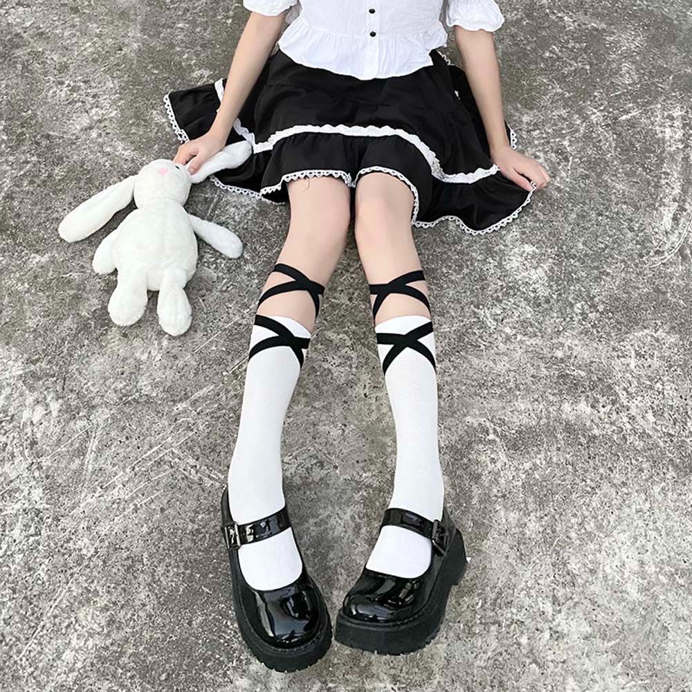 Vớ cổ cao phối ruy băng phong cách Lolita thời trang độc đáo cho nữ
