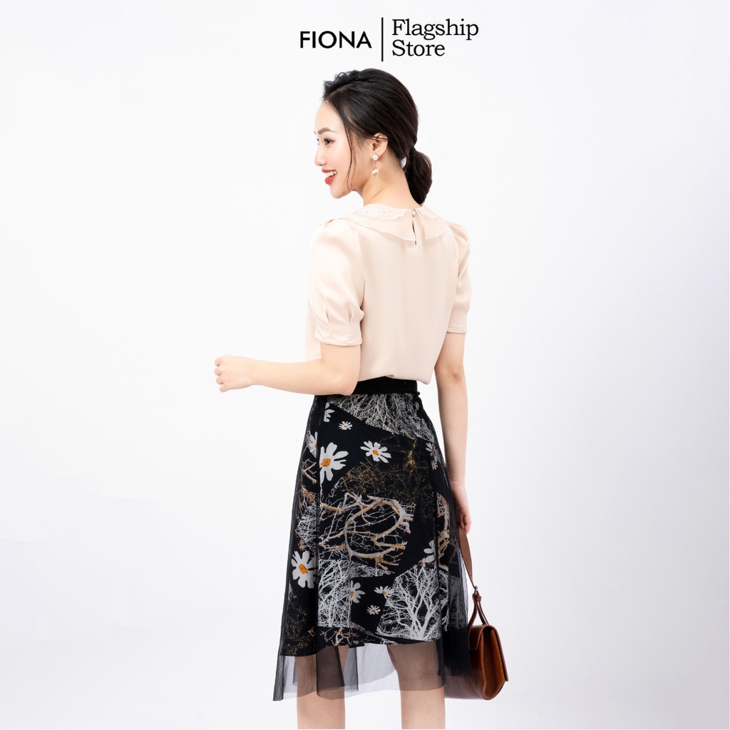 Chân váy xòe họa tiết hoa phối lưới FIONA, chân váy công sở F251473