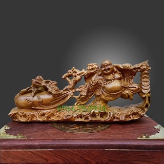 Tượng Gỗ Phật Di Lặc Kéo Bao Tiền ️🔅 Tượng di lặc lặc kéo bao tiền phong thủy