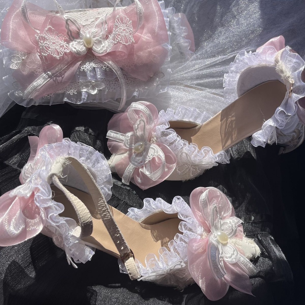 Giày Cao Gót Lolita Màu Hồng Xanh Lam Hồng Thanh Lịch Ngọt Ngào