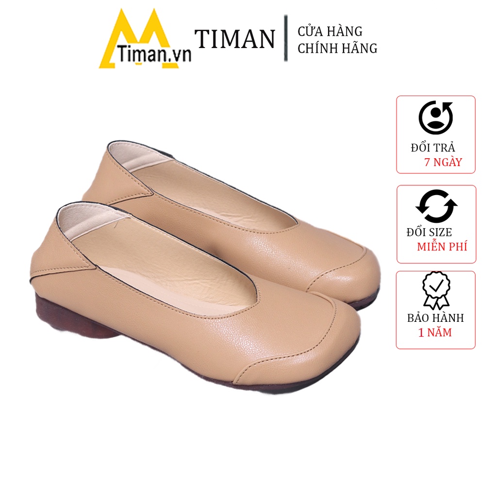 Giày lười nữ chất liệu da vải slip on kiểu mọi đế cao màu trắng độn đế bảo hành 1 năm BN05 TIMAN