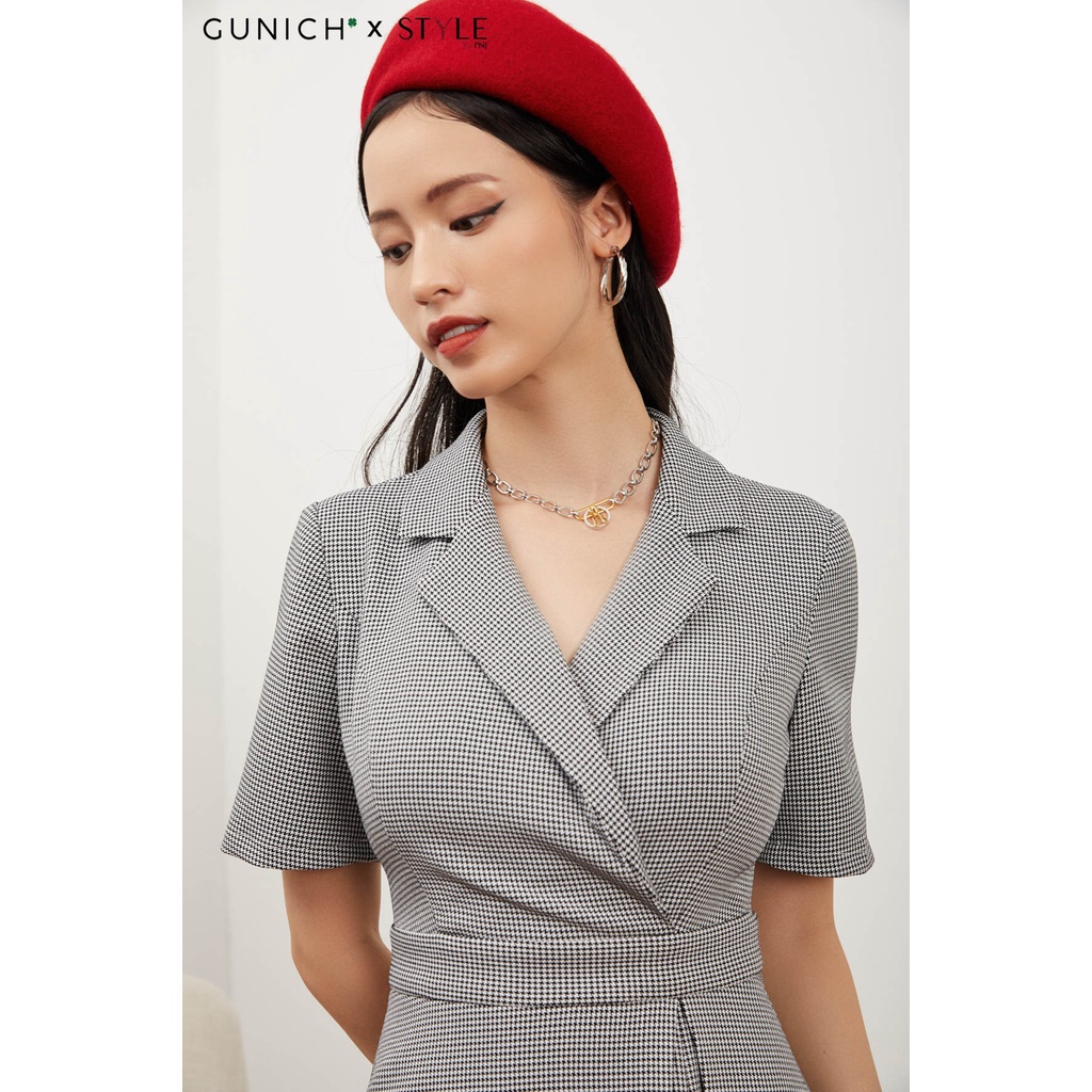 Đầm cổ Vest nanh sói Thanh lịch, chất Cotton cao cấp GUNICH