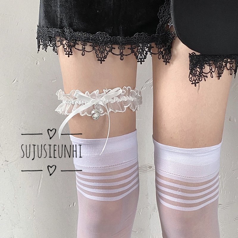 (2 màu) vòng choker đeo đùi hoặc cổ ren nơ nhỏ đính đá hình tim