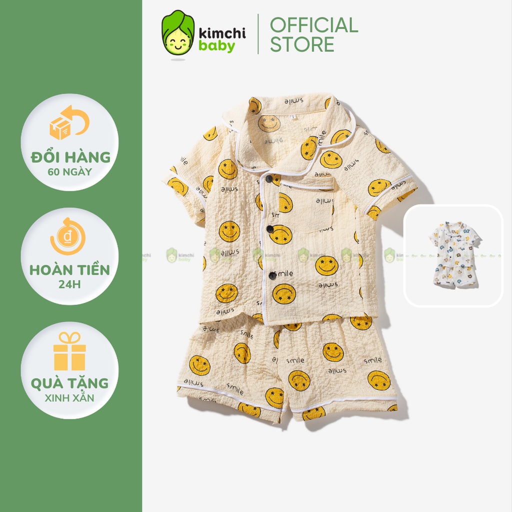 Pyjama Cho Bé Trai, Bé Gái Vải Đũi Xốp Hoạ Tiết Mặt Cười, Bộ Quần Áo Cho Bé Mặc Nhà CK14