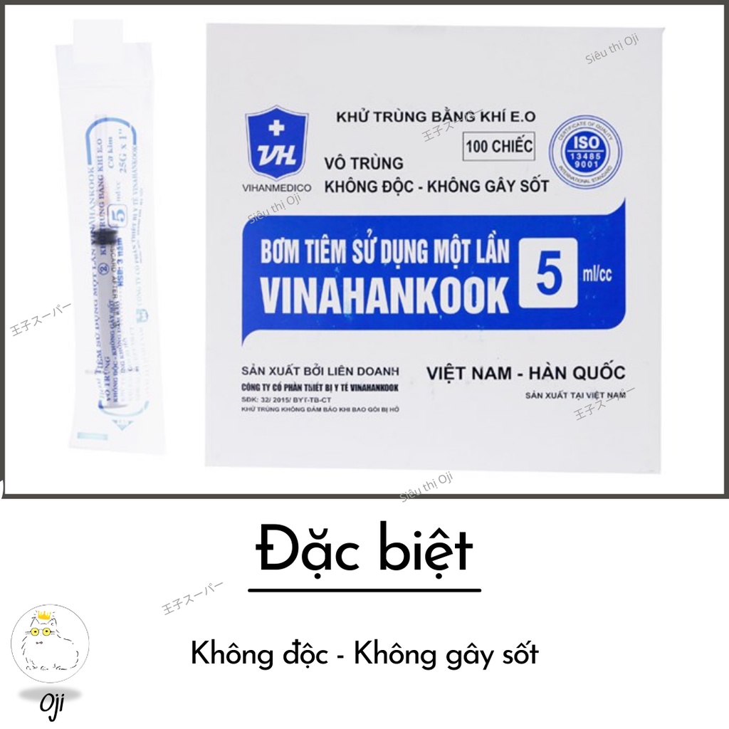 Bơm Tiêm Xilanh VINAHANKOOK Vô trùng, Không Gây Độc, Không Gây Sốt, 1-3-5-10ml