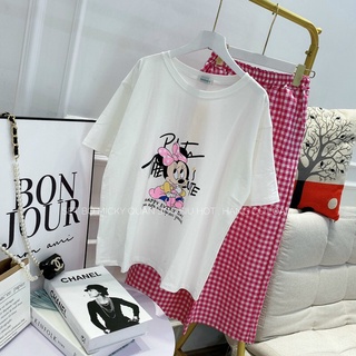 set quần caro hồng + áo pull