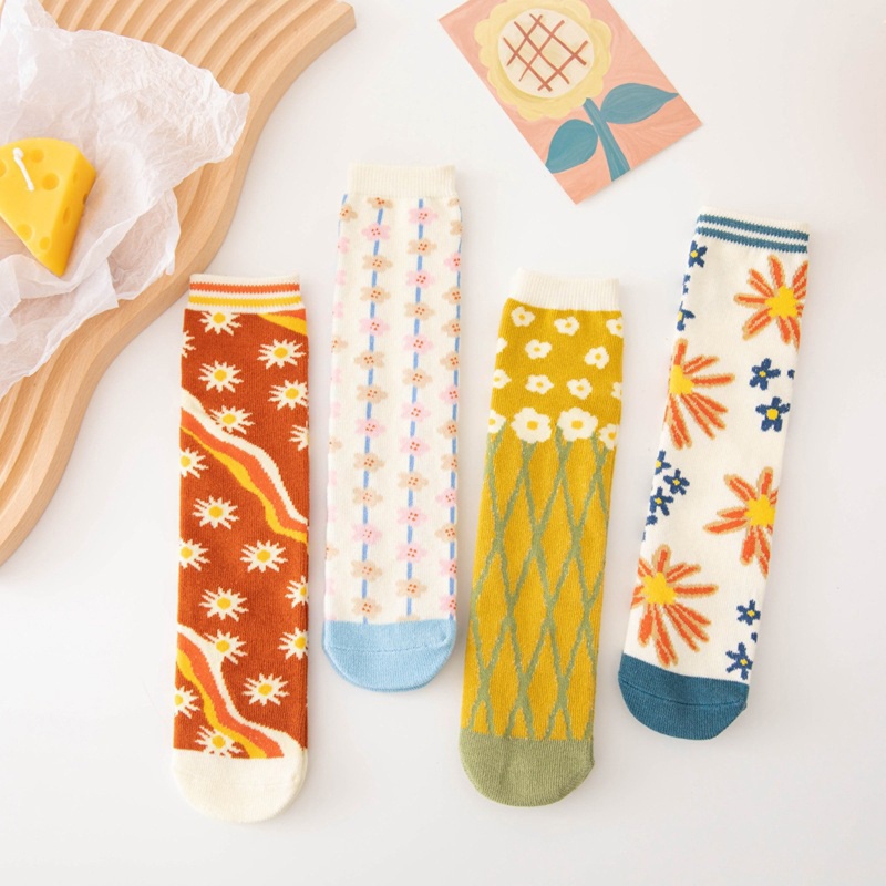 Tất Cotton Mềm Mại Cao Qua Gối In Họa Tiết Xinh Xắn Cho Bé