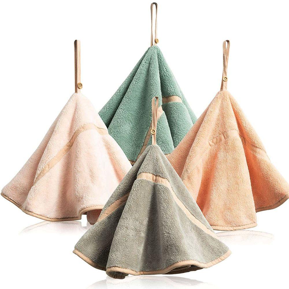 Khăn Lau Tay Hình Tròn Bằng Nhung San Hô Kèm Vòng Treo Tiện Dụng Cho Nhà Bếp / Phòng Tắm