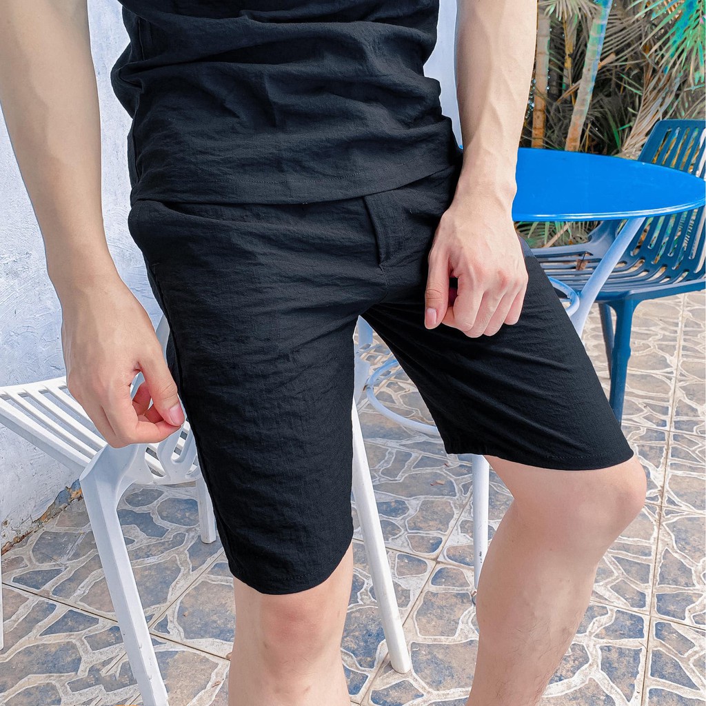 Quần short đũi ngố nam chất vải đũi xước thoáng mát thấm hút mồ hôi tốt cho mùa hè