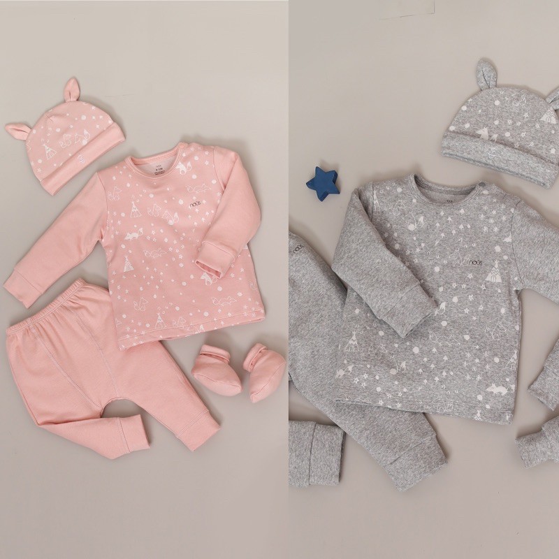 Bộ Nous CVD Velours dày cáo ghi/hồng 9-24M