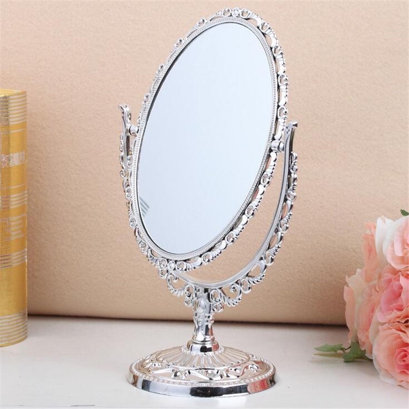 Gương trang điểm để bàn vintage decor hai mặt màu đen