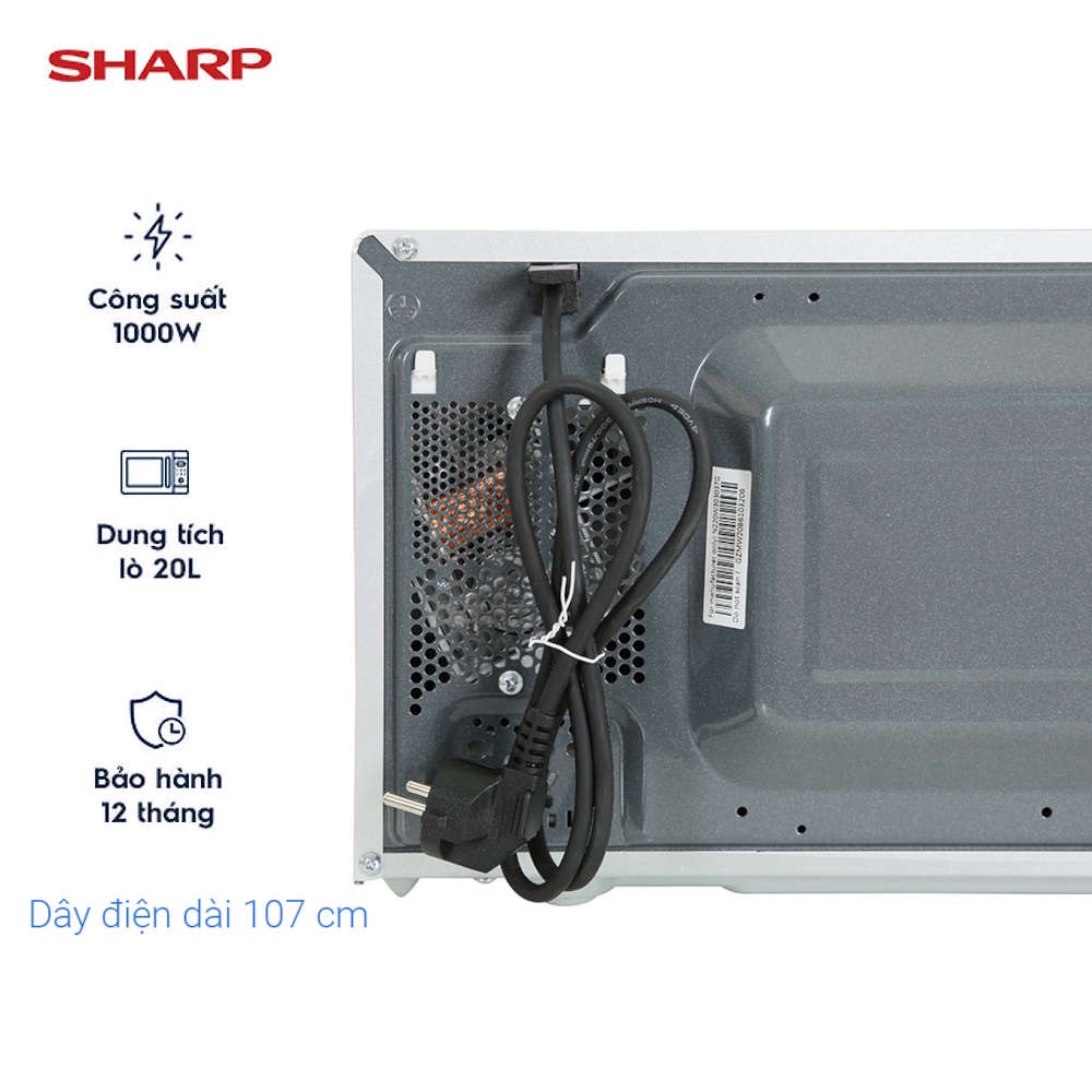 Lò vi sóng có nướng Sharp R-G225VN-BK dung tích 20 lít, bảo hành 12 tháng