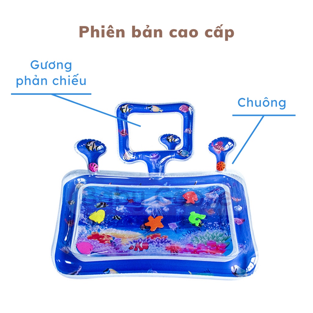 Thảm nước bơm hơi, in hình họa tiết sinh vật biển, chống tràn thích hợp hoạt động ngoài trời cho bé từ 3 tháng tuổi.