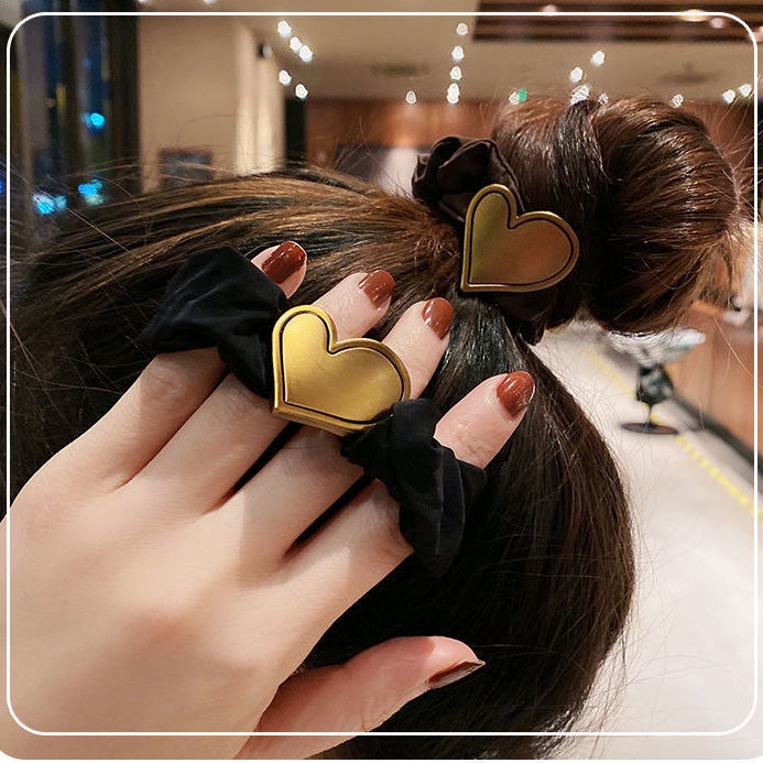 Dây Buộc Tóc Cao Su Mặt Trái Tim Kim Loại Phong Cách Hàn Quốc Dễ Thương Cho Nữ 2021