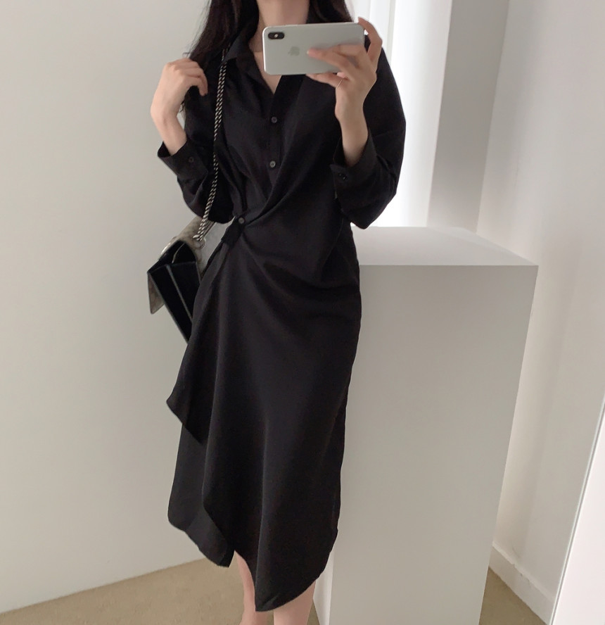 Đầm Dài Tay Thiết Kế Lệch Tà Thời Trang Mùa Xuân Cho Nữ