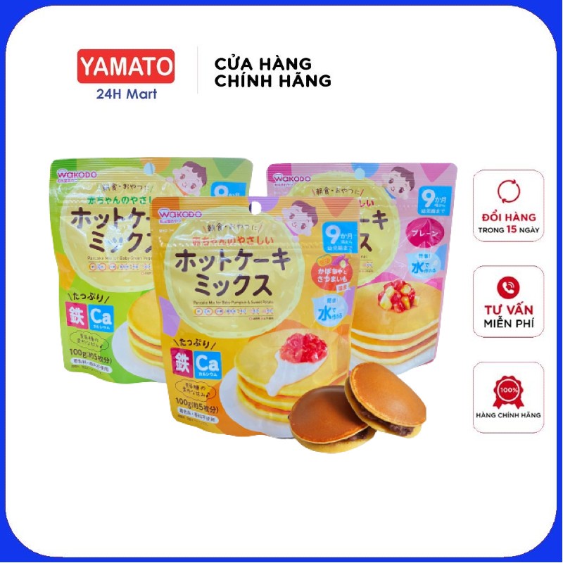 Bột bánh Pancake Wakodo Nhật Bản 100g bổ sung sắt và canxi cho bé từ 9 tháng [Date T8/2023]