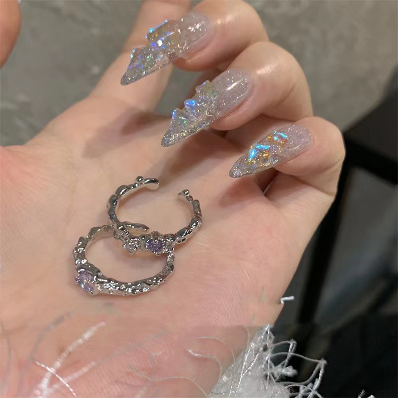 Set 2 Nhẫn Hở Đính Đá Thạch Anh Tím Sang Trọng