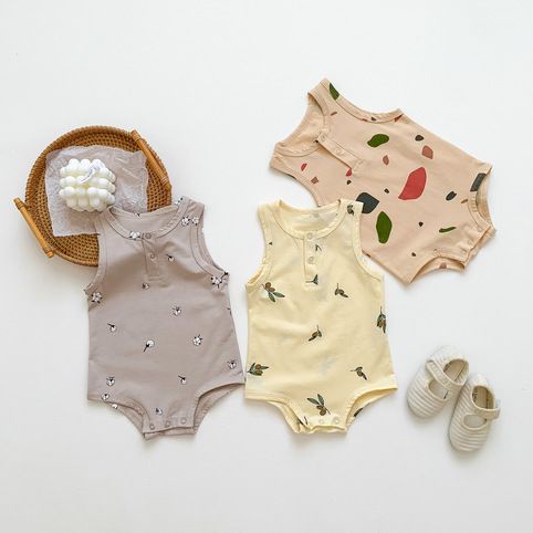 Bộ Áo Liền Quần Sát Nách Vải Cotton Thời Trang Mùa Hè Cho Bé Từ 0-2 Tuổi