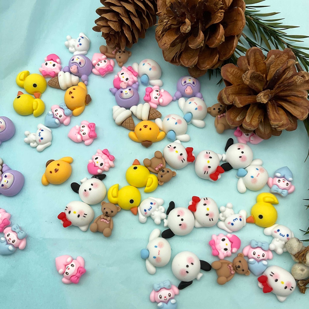 SANRIO Bộ 20 Phụ Kiện Trang Trí Móng Tay / Điện Thoại Hình Gấu / Kem / Vịt Vàng 3D Dễ Thương DIY